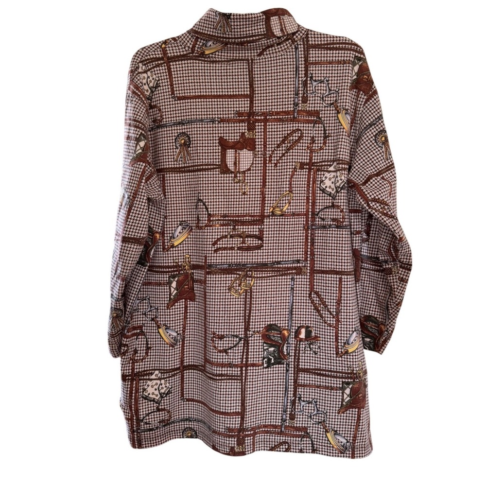 Jones New York Brown Equestrian Houndstooth Long Sleeve Tunic Top 1X Luxury Prep - Picture 2 of 9